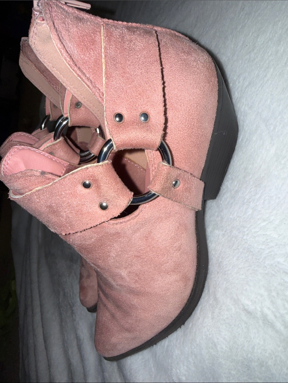 Pink Suede Cutout Ankle Boots - Women - Picture 2 of 6
